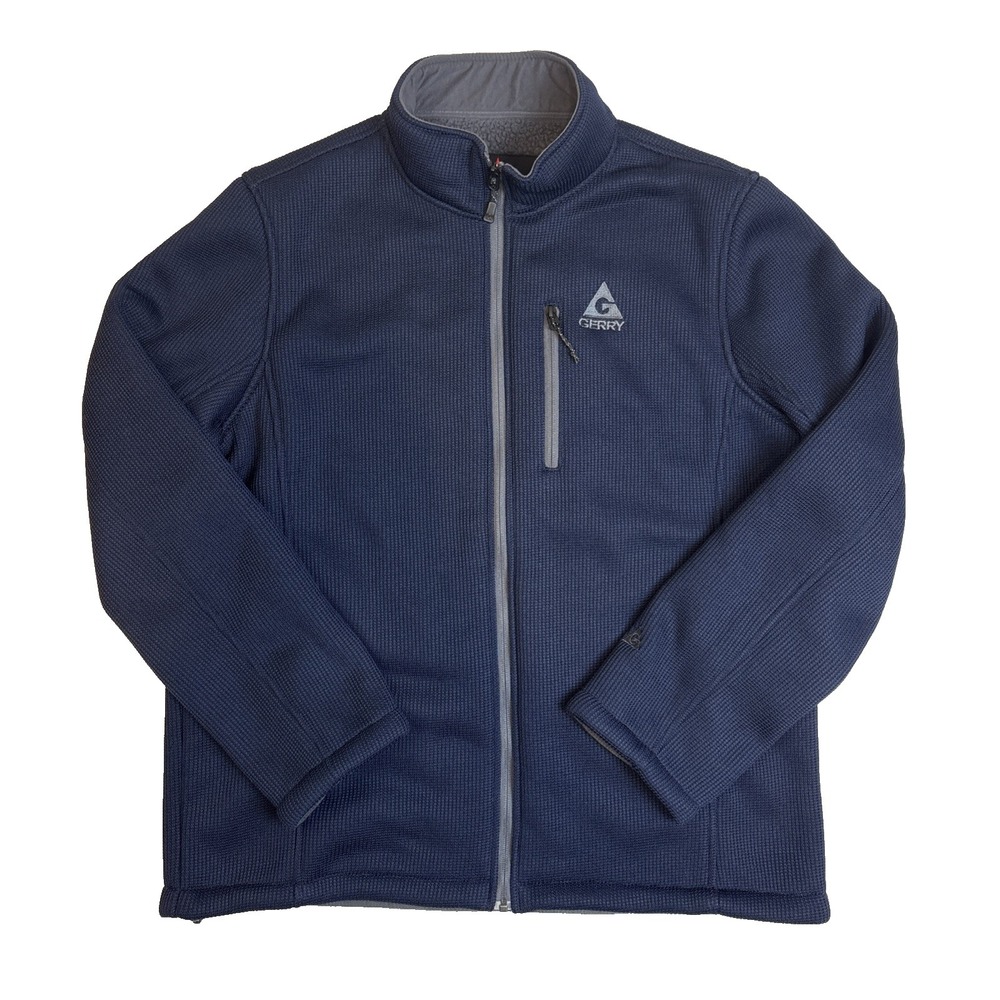 Gerry Fleece Thermal Waffle Knit Navy Blue Full Zip Sweater Lined Men's Size XL